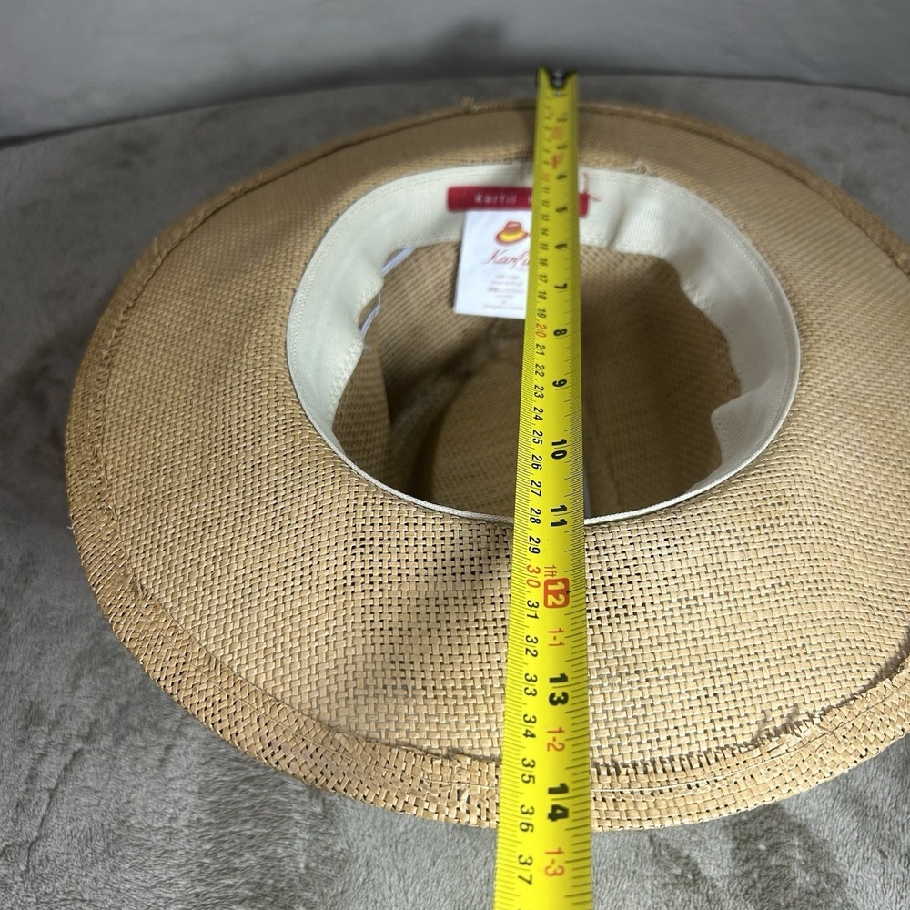 Karfil Hats Greece Woven Straw Fedora Sun Hat Beige Black Band Size M Medium - Picture 8 of 11